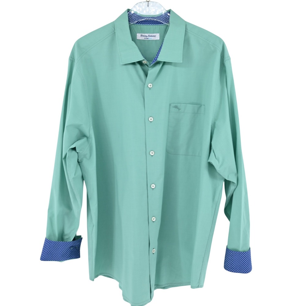 Tommy Bahama IslandZone Mens XL Seafoam Green Pima Cotton Resort Shirt Luxe EUC - Picture 2 of 16